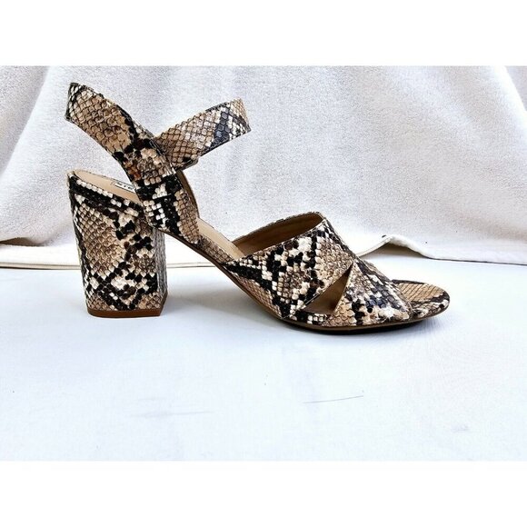 Steve Madden Size 9.5M Women's Snake Print Open Toe Ankle Strap Block Heel Shoes - Picture 1 of 14